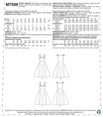 McCall's Misses' Lined Flared Dresses with Petticoat M7599 - Sewing Pattern