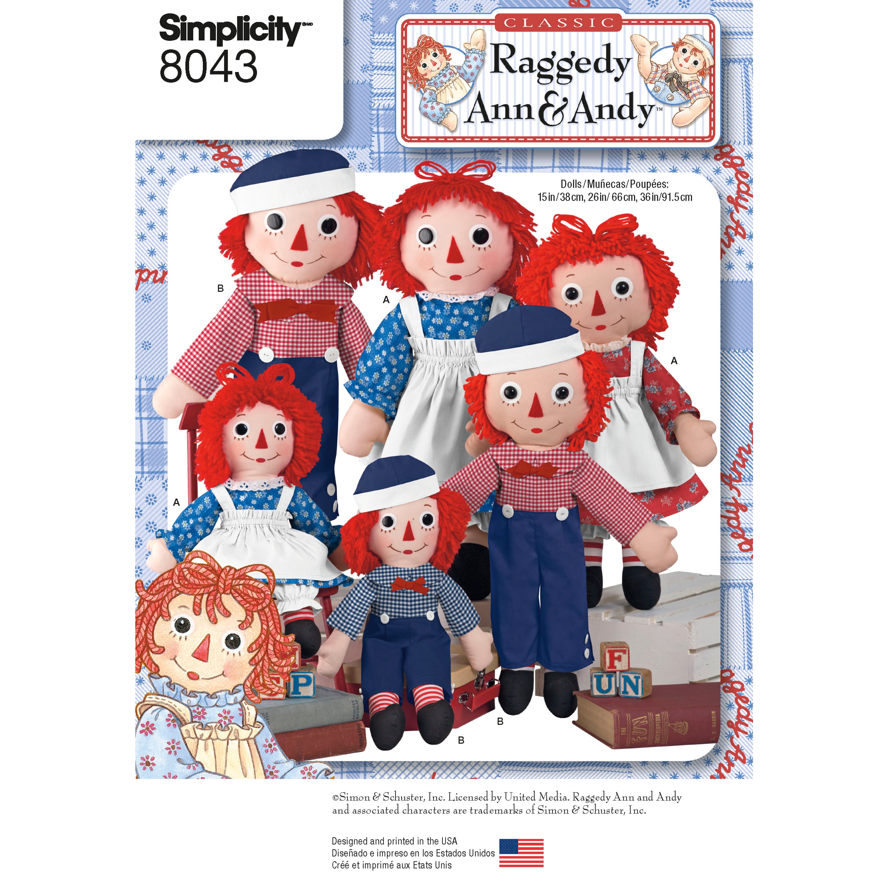Simplicity Raggedy Ann & Andy Dolls 8043 - Paper Pattern, Size OS (ONE SIZE)