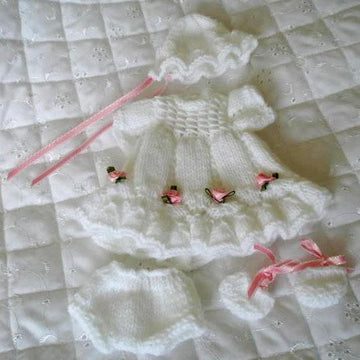Knitting pattern for Dolls 7 - 8 inch, Dress, Bonnet, panties & shoes
