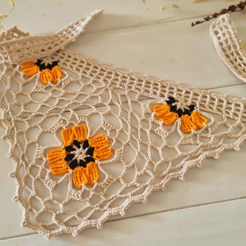 Boho Bandana with Floral Motif, Freeform Mesh and Filet Crochet Design (H8)