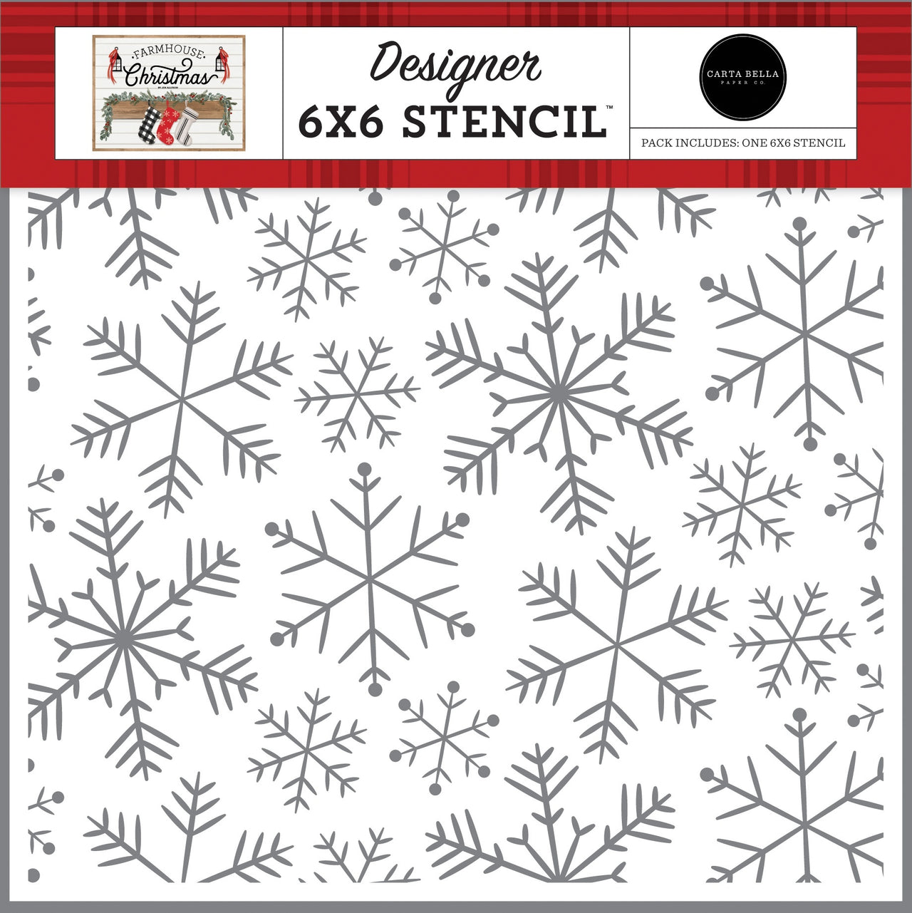 Echo Park Paper Carta Bella Stencil 6"X6" - Merry Snowflakes, Farmhouse Christmas