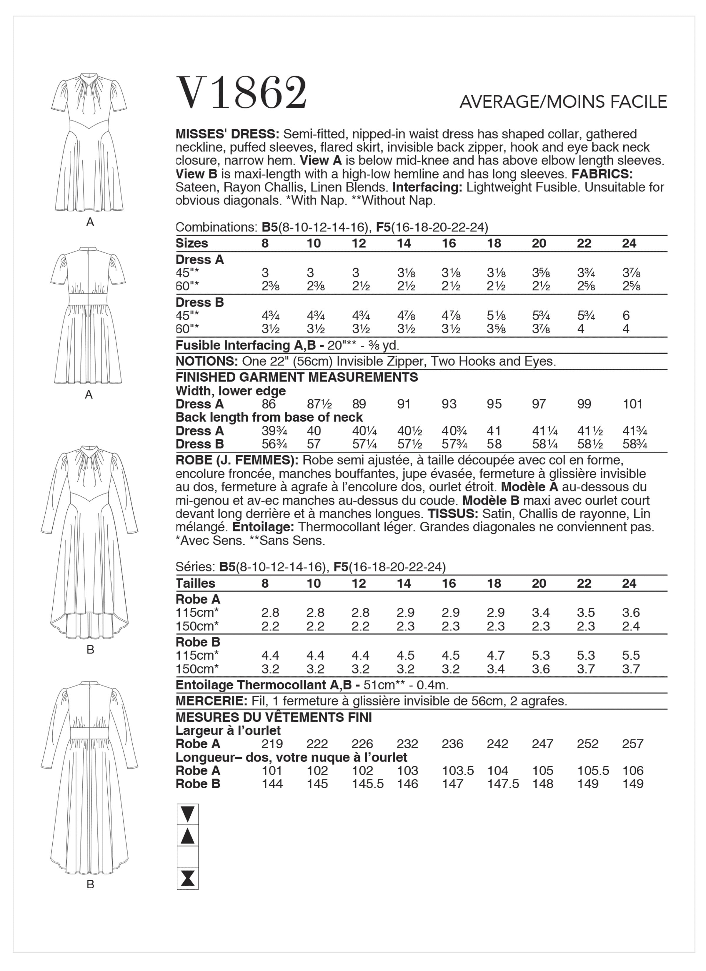 Vogue Misses' Dress V1862 - Sewing Pattern