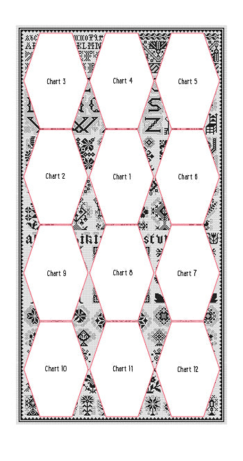 Long Dog Samplers Stitchalong - Black-on-White - 68cm x 35cm
