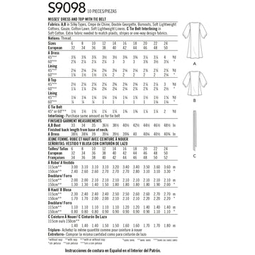 Simplicity Misses' Dress & Top With Tie Belt S9098 - Sewing Pattern