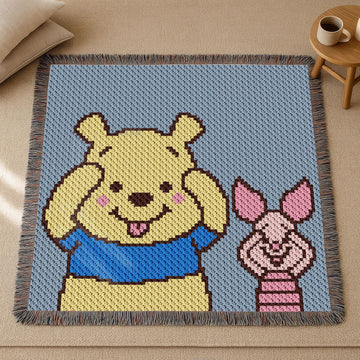 Winnie the Pooh Blanket Piglet Throw Blue Baby Stroller C2C CROCHET PATTERN