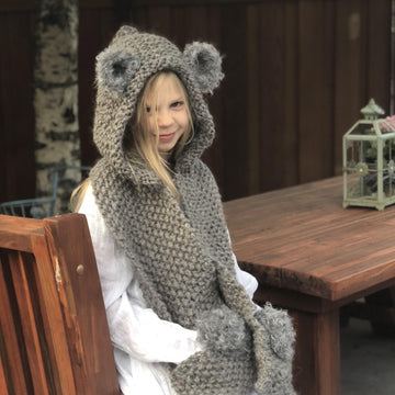 Knitted coala hooded scarf