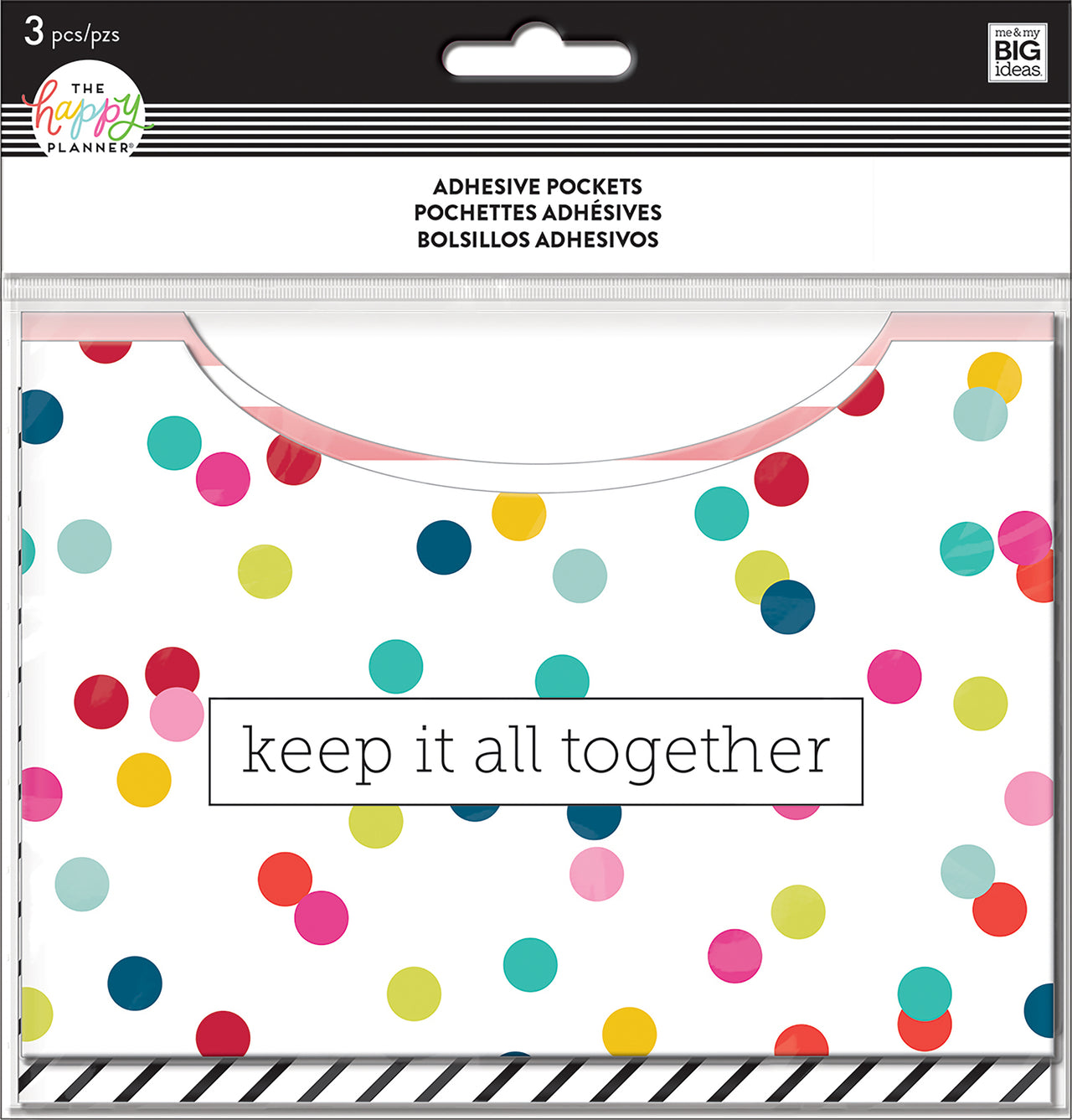 The Happy Planner Big/Medium Adhesive Pockets 3/Pkg - Multi Dot