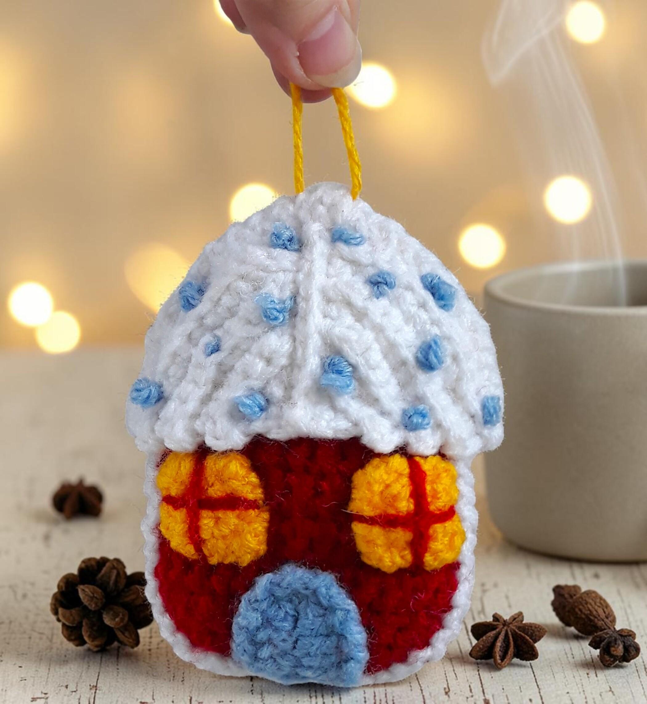 Christmas Gingerbread House Ornament Crochet Pattern, Yule Tree Decor, Holiday Ornament PDF