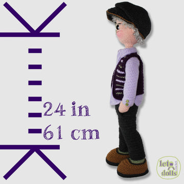 24 inch crochet doll pattern PDF, XL amigurumi doll, Nico