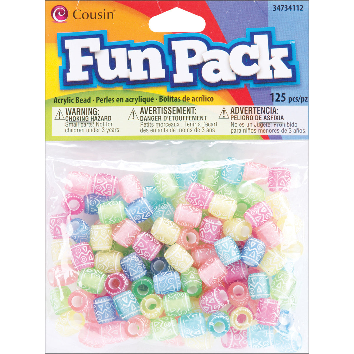 Cousin Fun Pack Acrylic Pony Beads 125/Pkg - Assorted Deco