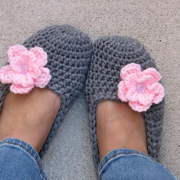 Crochet Slippers with flower
