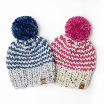 Variegated Pinstripe Pompom Winter Hat Stripes Chunky Toque