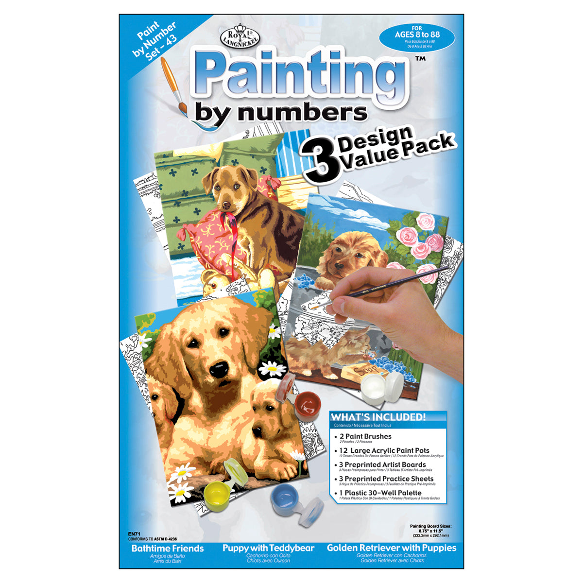 Royal Brush Junior Small Paint By Number Kit 8.75"X11.75" 3/Pkg - Dogs