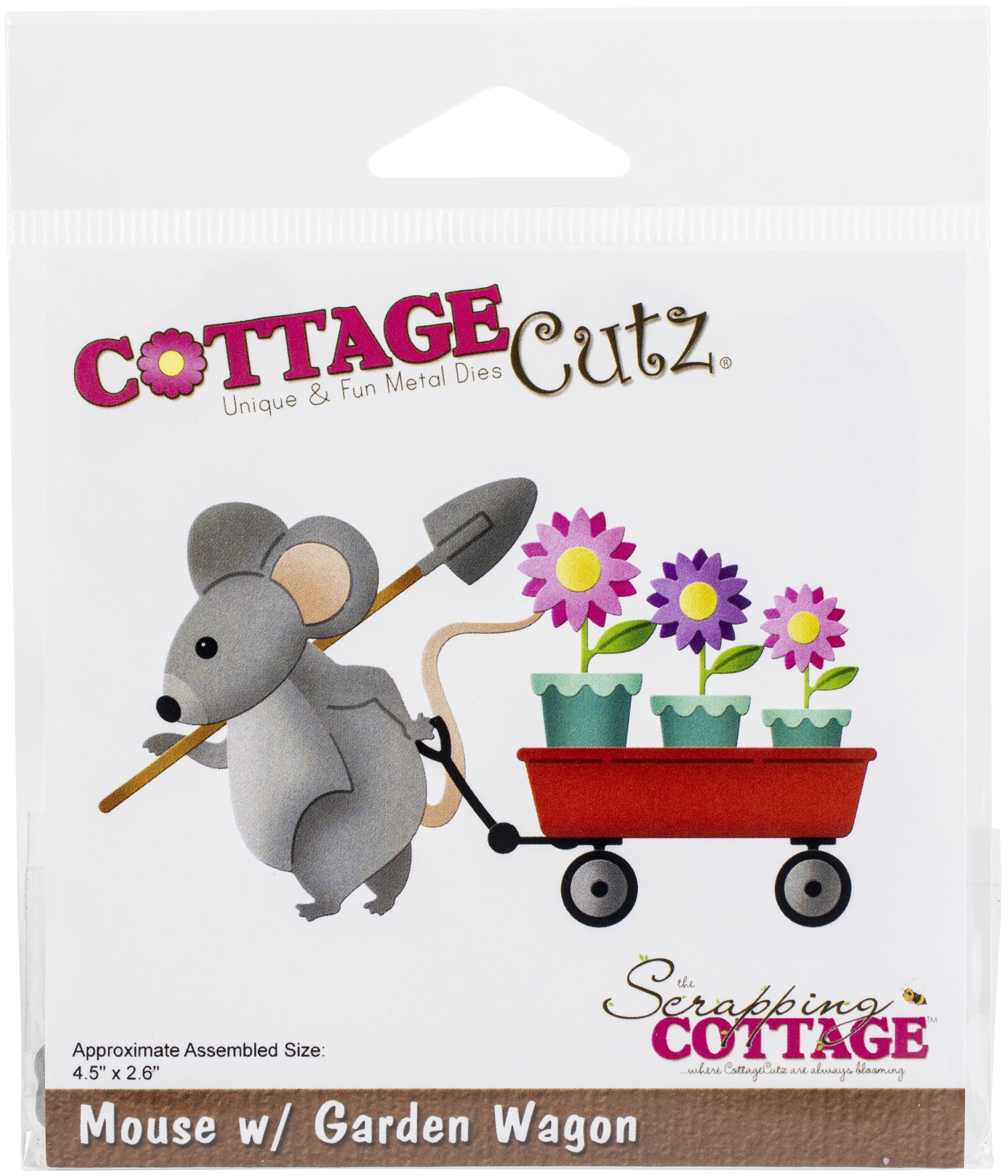 CottageCutz Dies - Mouse W/Garden Wagon 4.5"X2.6"