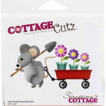 CottageCutz Dies - Mouse W/Garden Wagon 4.5"X2.6"