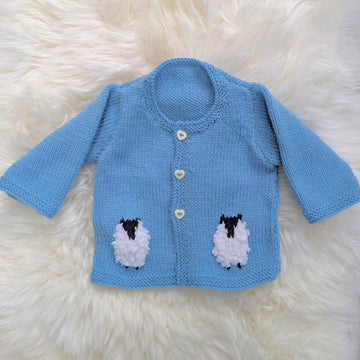 Baby Blue Sheep Cardigan and Hat