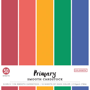 American Crafts Colorbok 78lb Smooth Cardstock 8.5"X11" 50/Pkg - Primary, 5 Colors/10 Each