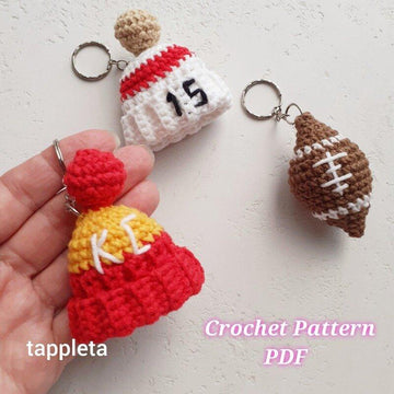 Football fan Kansas City keychains crochet pattern Chiefs mini hat crochet Red striped beanie hat Football crochet keyring Super bowl favors