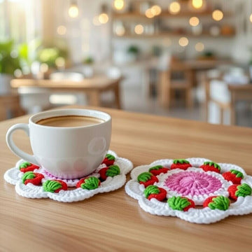 Crochet Strawberry Coaster Pattern PDF + Video Tutorial3