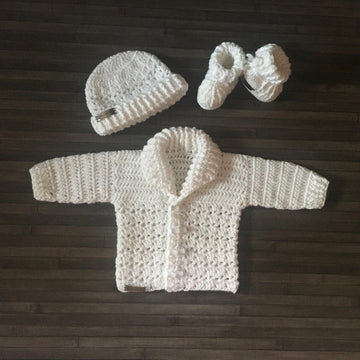 Corbin Newborn Cardigan Hat and Booties Set