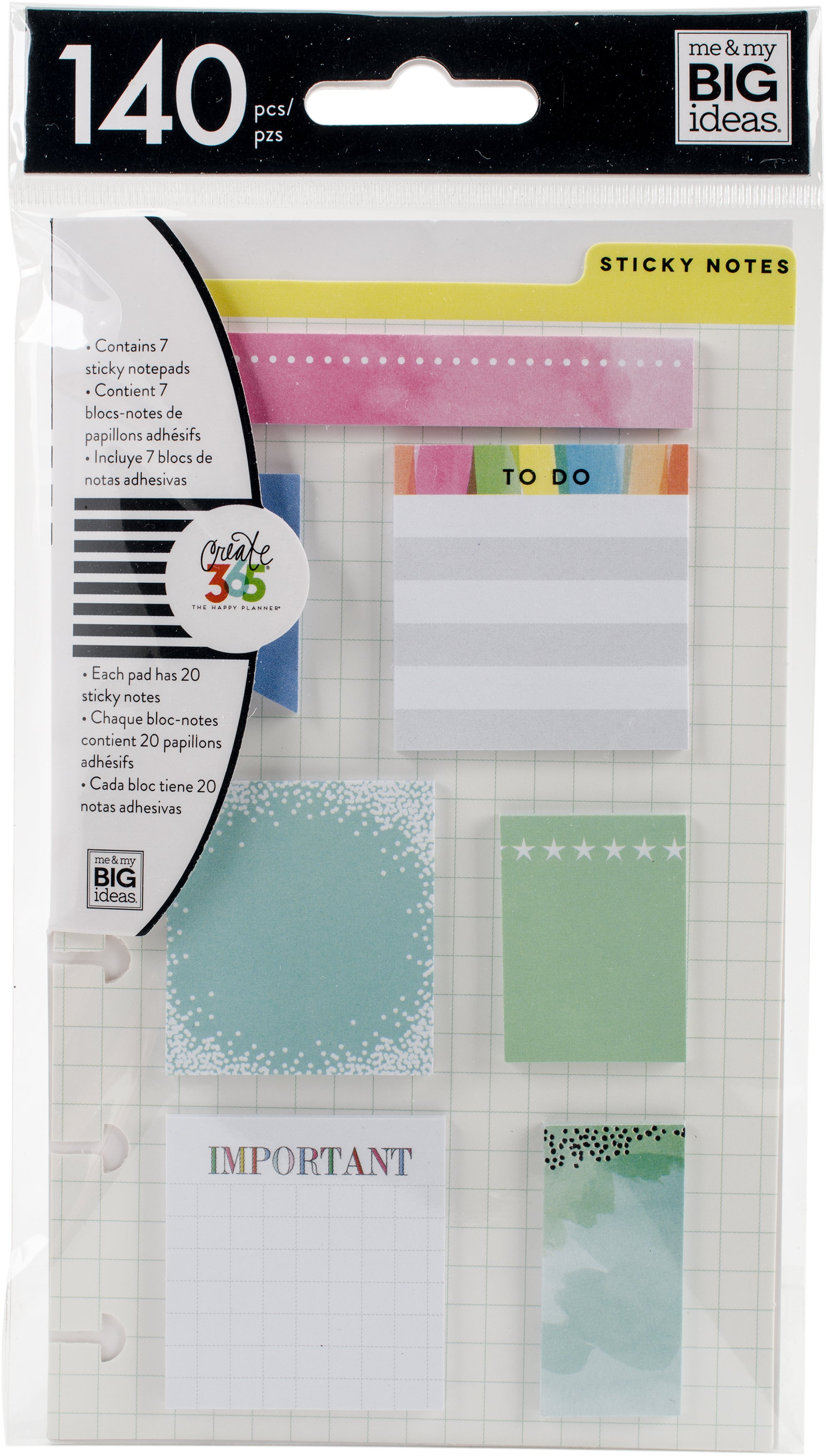 Happy Planner Sticky Notes 140/Pkg - Mini, 7 Designs/20 Each
