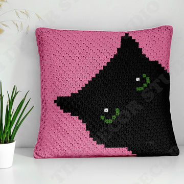Halloween Black Cat Pink Pillow C2C CROCHET PATTERN 42x42 Squares