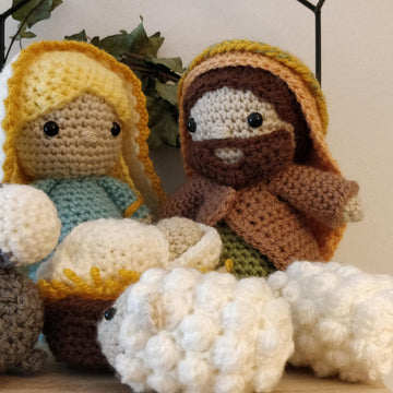 Nativity Scene Christmas Dolls Mary Joseph Baby Jesus Crib Donkey and Sheep Manger Creche Krippe amigurumi crochet pattern