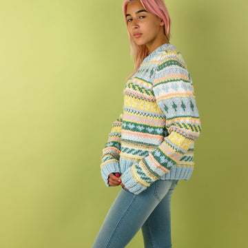 Fizzy Fairisle Sweater for Grown Ups - Free Knitting Pattern in Paintbox Yarns Wool Mix Chunky