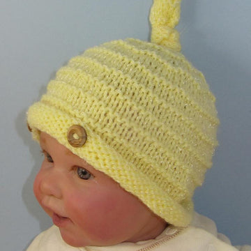 Baby Roll Brim Stripey Topknot Beanie Hat