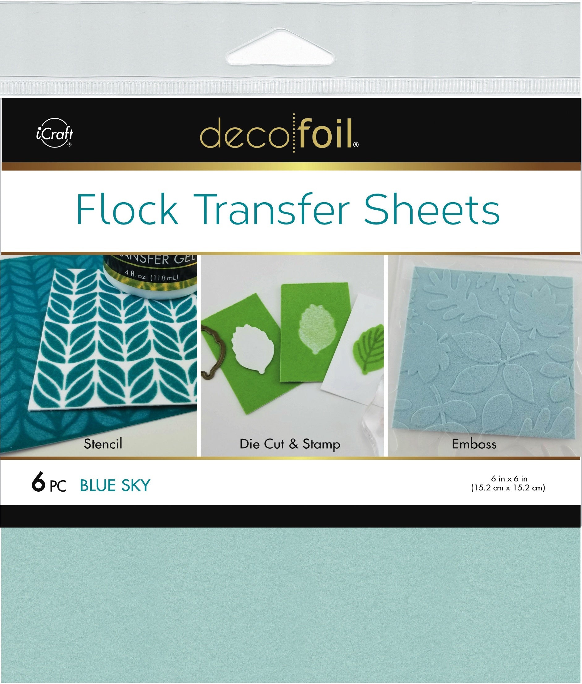 Therm O Web Deco Foil Flock Transfer Sheets 6"X6" 6/Pkg - Blue Sky