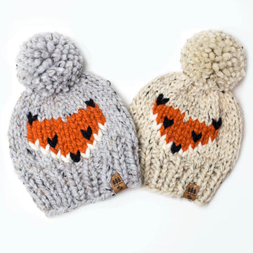 Fox Hat Winter Chunky Pompom Beanie
