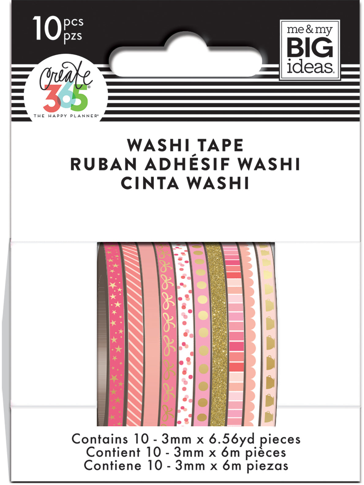 The Happy Planner Mini Washi Tape 3mmx6.56yd Each 10/Pkg - Pink Hues