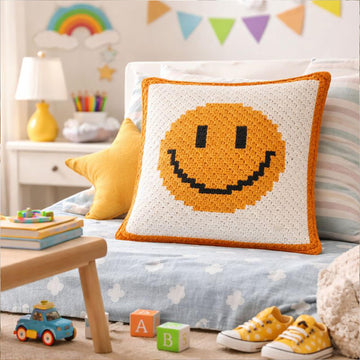 Mini C2C Emoji Smile Face Pillow 42x42 Squares Crochet Pattern