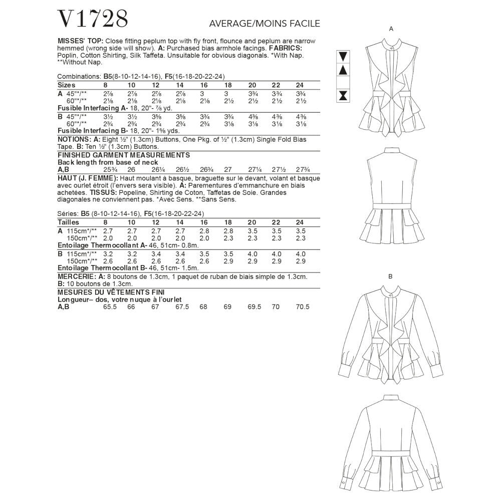 Vogue Misses' Top V1728 - Sewing Pattern