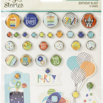 Simple Stories Birthday Blast Decorative Brads 30/Pkg - 619973