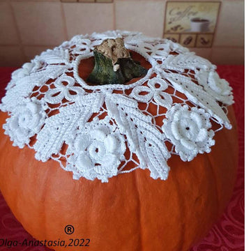 Crochet lace decor for pumpkin and table