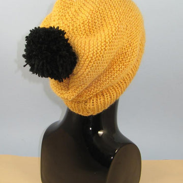 Chunky Garter Stitch Big Bobble Slouch Hat