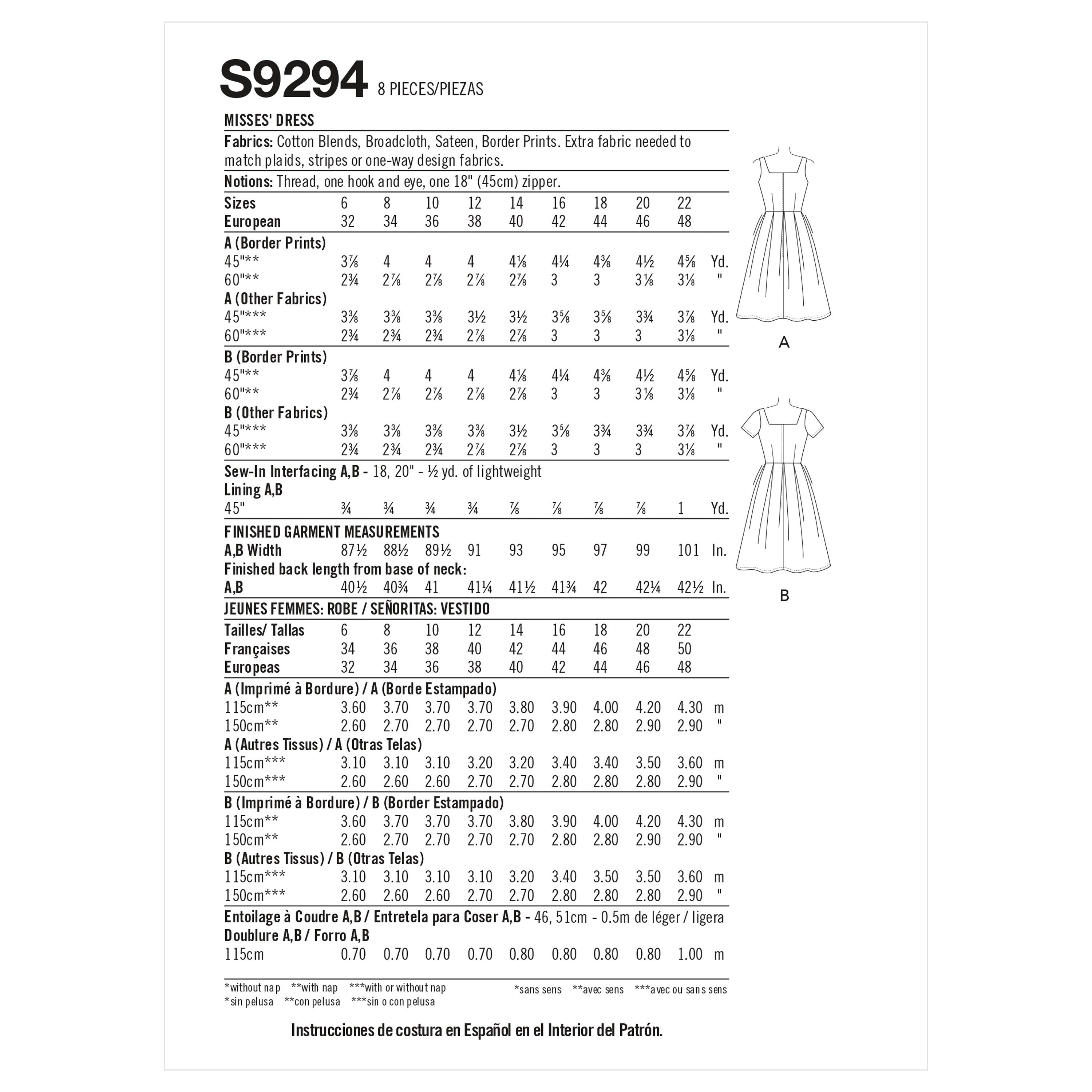 Simplicity Misses' Dress S9294 - Sewing Pattern