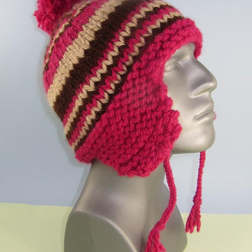 Superchunky Stripe Peruvian Bobble Trapper Hat