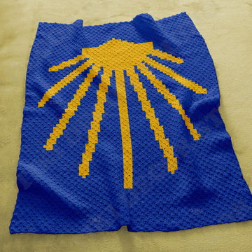 Throw Camino De Santiago C2C Crochet Pattern PDF | Blue Gold Blanket
