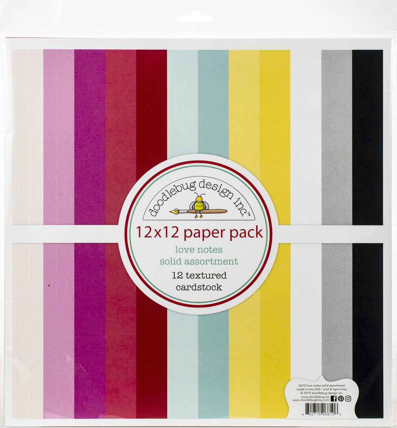 Doodlebug Textured Double-Sided Cardstock 12"X12" Pack - Love Notes