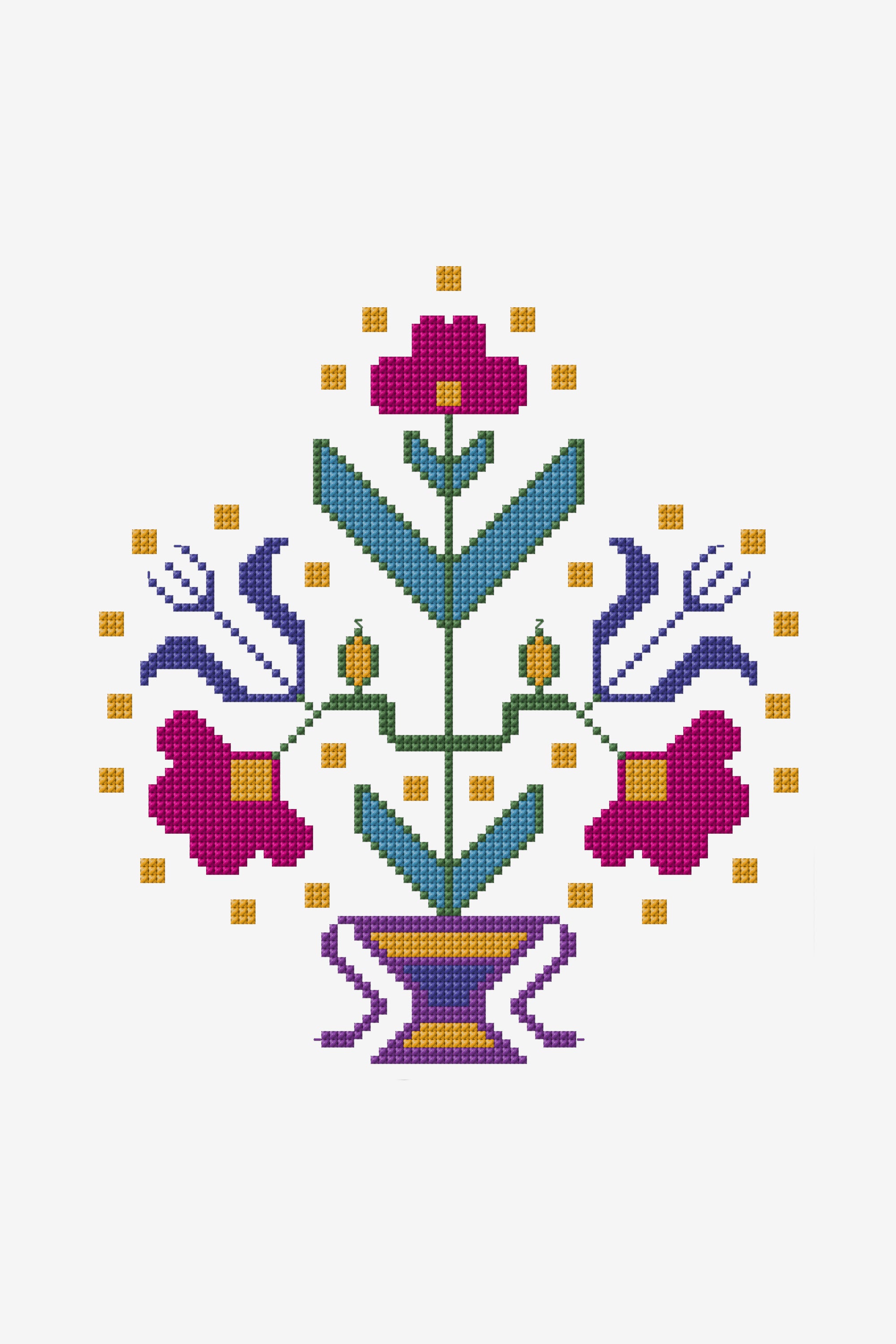 Symmetrical Turkish Flowers in DMC - PAT0687 -  Downloadable PDF