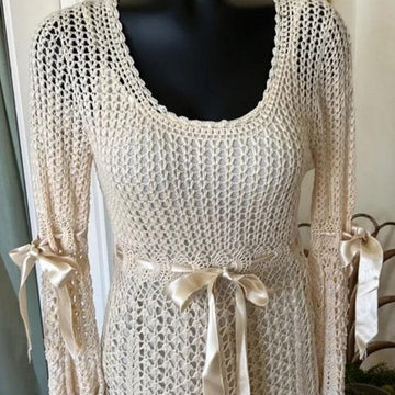Elegant Crochet Lace Dress – Long Sleeve Boho Wedding Dress