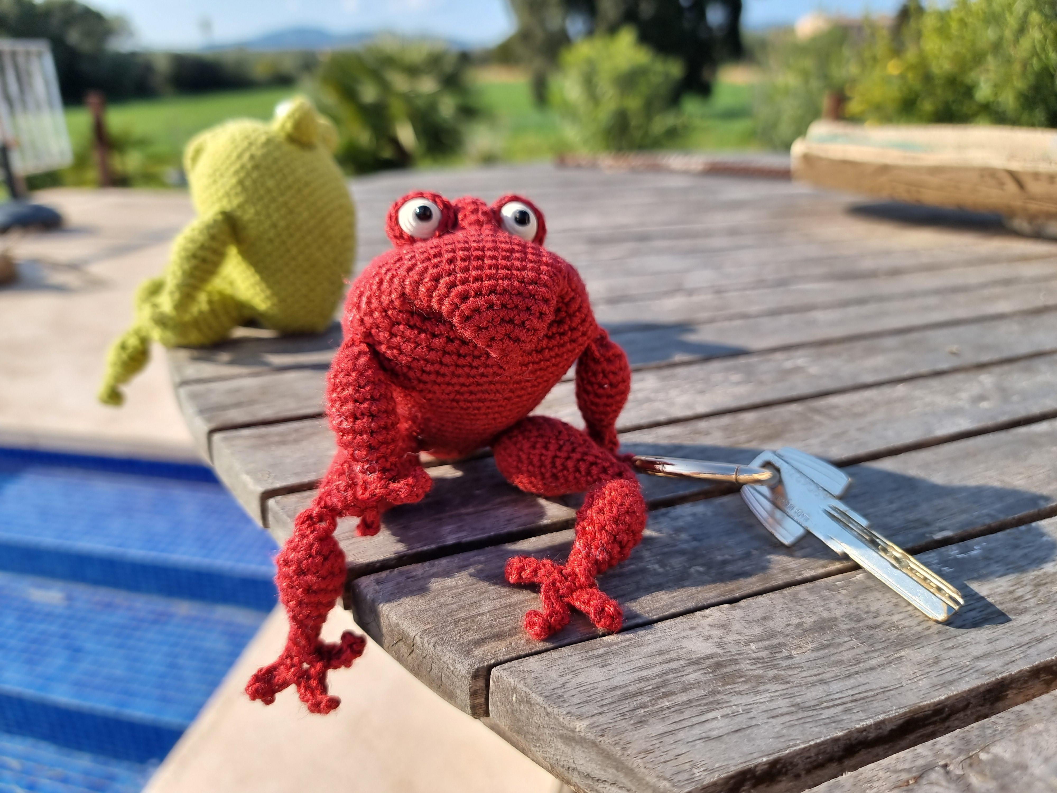 Frog amigurumi keychain bag charm with jacket crochet pattern P19