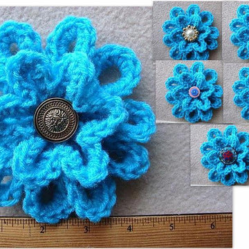 692 CROCHET FLOWER, turquoise loopy flower