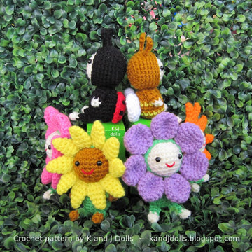 Bee, sunflowers and ladybug amigurumi crochet pattern