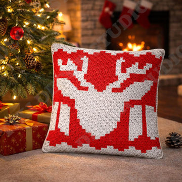 Christmas Ornament Pillow Mini C2C Crochet Pattern Red Cushion
