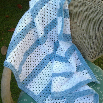 Baby Blanket White and Blue Rows