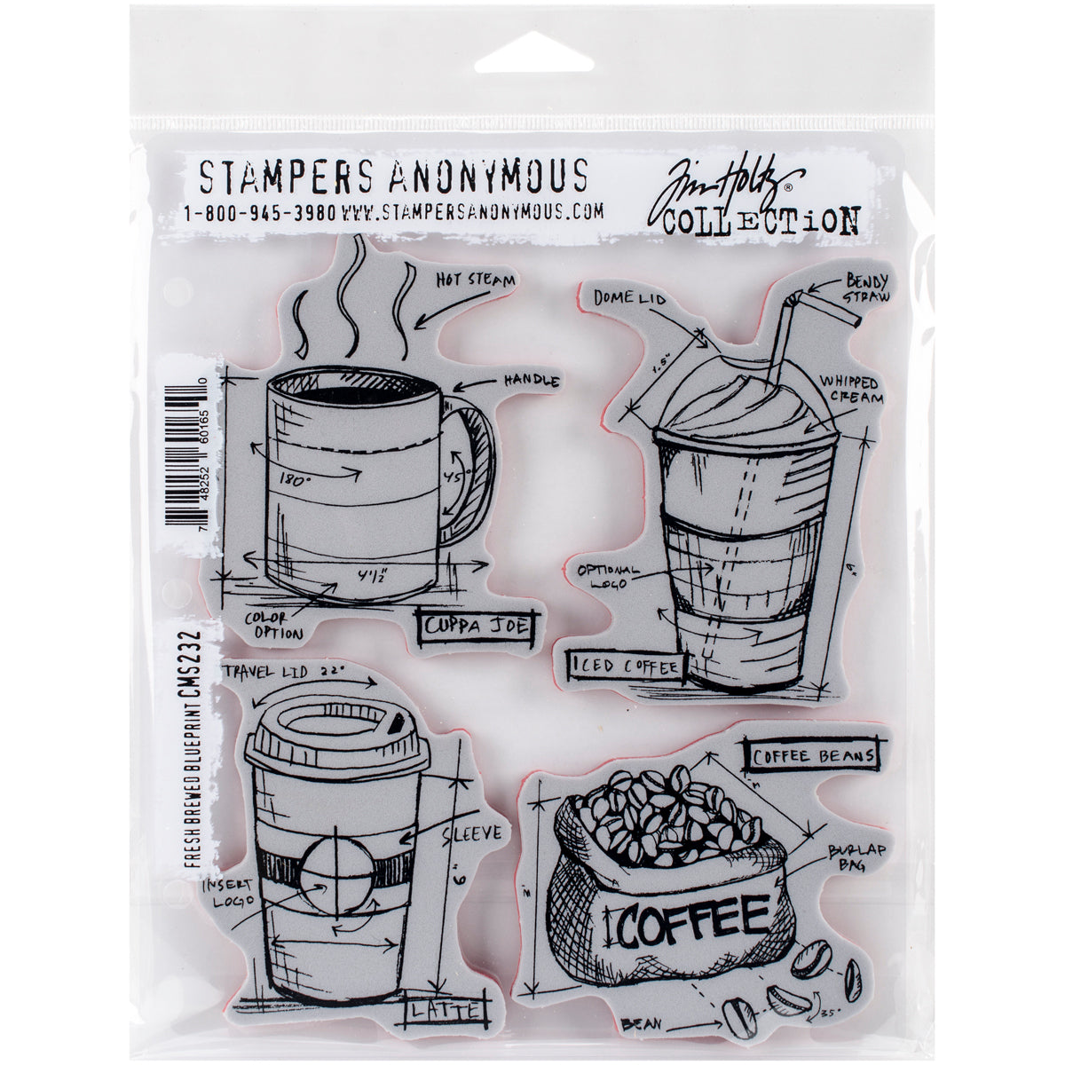 Stampers Anonymous Tim Holtz Cling Stamps 7"X8.5" - Fresh Brewed Blueprint