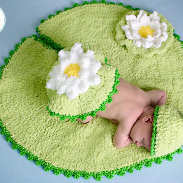Baby Frog on a Lily Pad Hat Rug and Bum Cover Crochet PDF Pattern